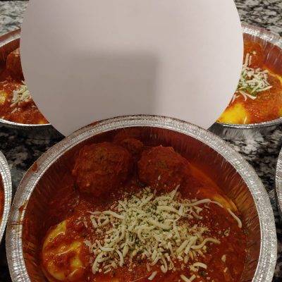 Ricotta Stuffed Ravioli with Homemade Red Sauce & Meatballs