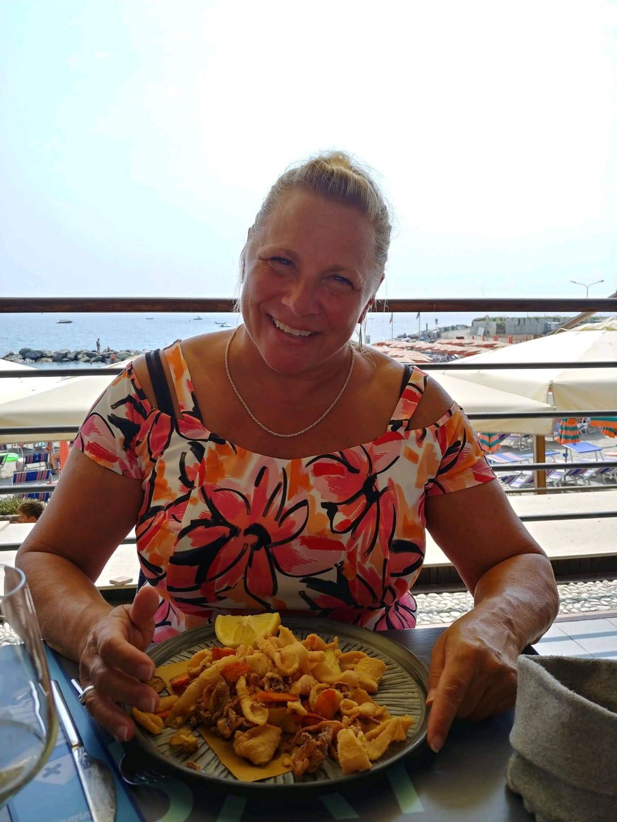 Christina enjoying a meal in Spain.